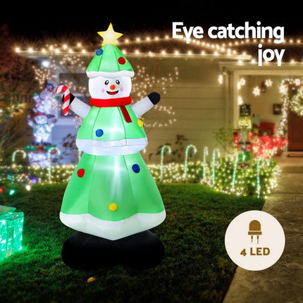 Jingle Jollys Christmas Inflatable Snowman Tree 2.75M Height LED Decorations Illuminated.