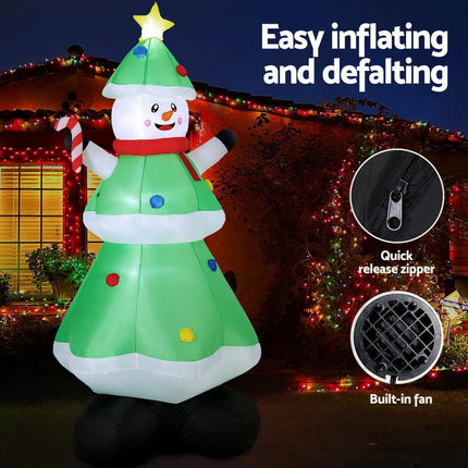 Jingle Jollys Christmas Inflatable Snowman Tree 2.75M Height LED Decorations Illuminated.