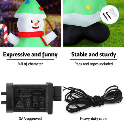 Jingle Jollys Christmas Inflatable Snowman Tree 2.75M Height LED Decorations Illuminated.