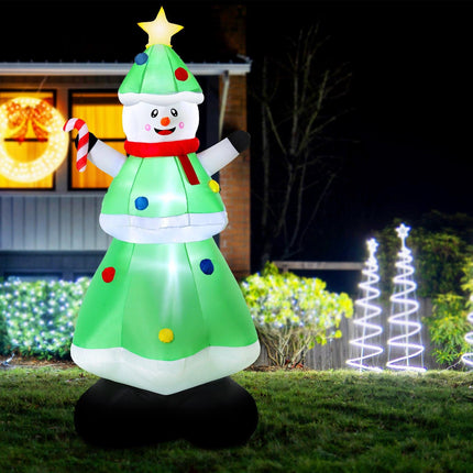 Jingle Jollys Christmas Inflatable Snowman Tree 2.75M Height LED Decorations Illuminated.