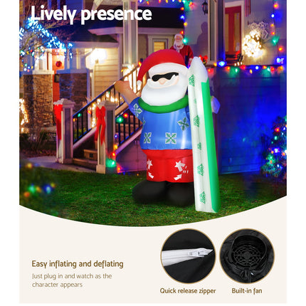 Jingle Jollys Christmas Inflatable Santa 1.6M Illuminated Decorations.