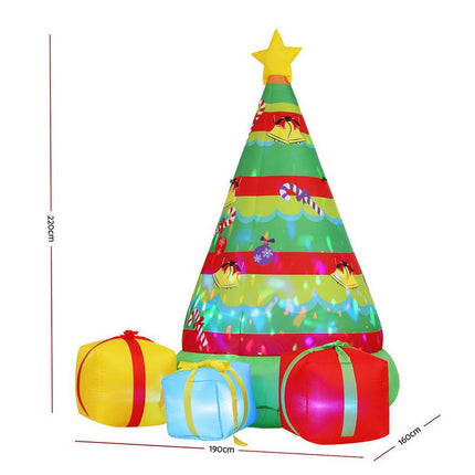 Jingle Jollys Christmas Inflatable Gift Tree 2.2M Height Flashing Light Decorations Illuminated.
