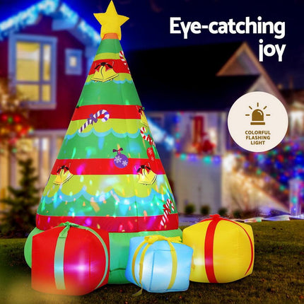 Jingle Jollys Christmas Inflatable Gift Tree 2.2M Height Flashing Light Decorations Illuminated.