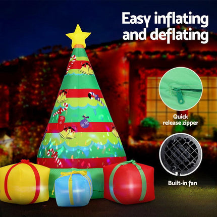 Jingle Jollys Christmas Inflatable Gift Tree 2.2M Height Flashing Light Decorations Illuminated.