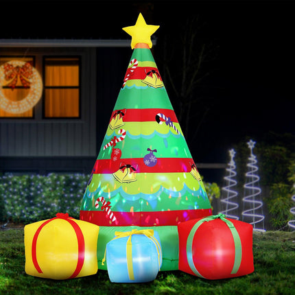 Jingle Jollys Christmas Inflatable Gift Tree 2.2M Height Flashing Light Decorations Illuminated.