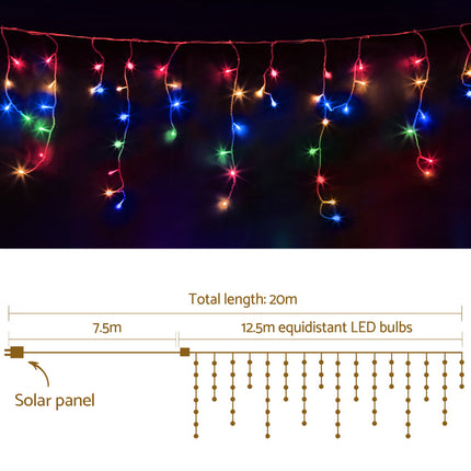12.5M Christmas Lights Solar Icicle String Light Multi Colour Jingle Jollys.