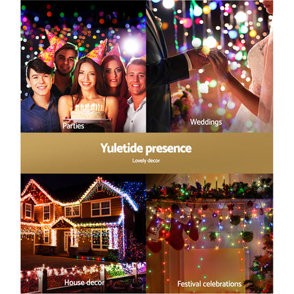 12.5M Christmas Lights Solar Icicle String Light Multi Colour Jingle Jollys.
