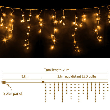 12.5M Christmas Lights Solar Icicle String Light Warm White Jingle Jollys.
