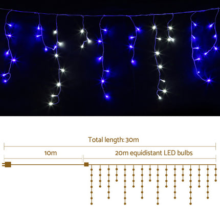 20M Christmas Lights Icicle Light 800 LED Blue White Decor Jingle Jollys.