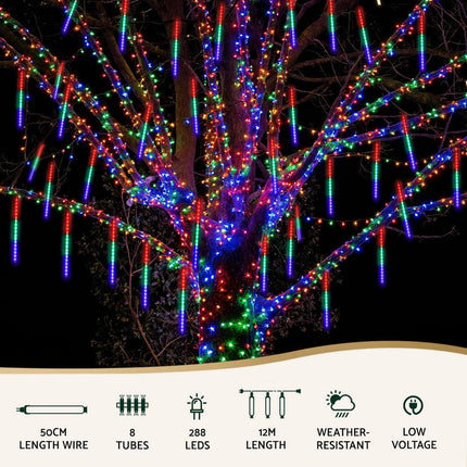 Jingle Jollys 7M Christmas Lights Shower Light 288 LED Icicle Falling Metor.