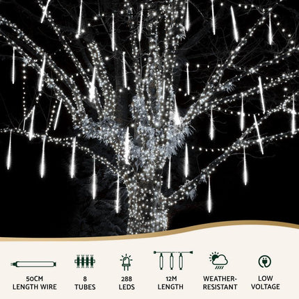 Jingle Jollys 7M Christmas Lights Shower Light 288 LED Icicle Falling Metor.