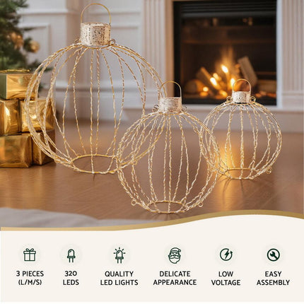 Jingle Jollys Christmas Lights 320 LED Fairy Light 3pcs Ball Decorations Set.