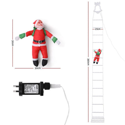 Jingle Jollys 3.5M Christmas Lights 300 LED Ladder Light with Santa Claus Decor.
