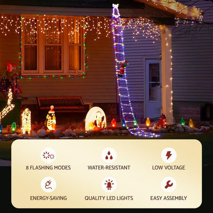 Jingle Jollys 3.5M Christmas Lights 300 LED Ladder Light with Santa Claus Decor.