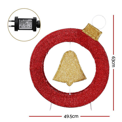 Jingle Jollys Christmas Lights 60cm Motif 30 LED Bell Wreath Xmas Decorations.