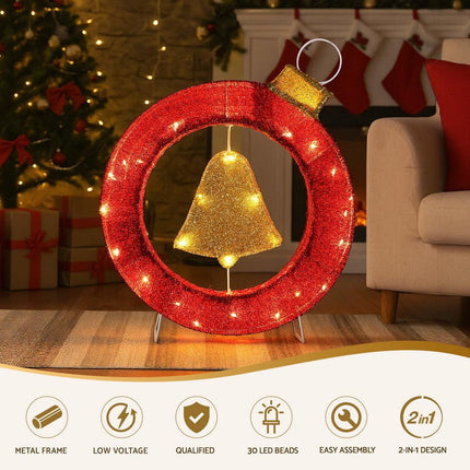 Jingle Jollys Christmas Lights 60cm Motif 30 LED Bell Wreath Xmas Decorations.
