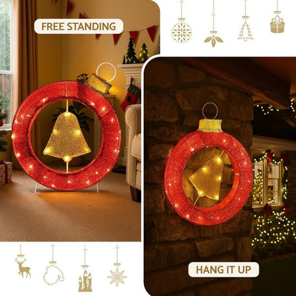 Jingle Jollys Christmas Lights 60cm Motif 30 LED Bell Wreath Xmas Decorations.