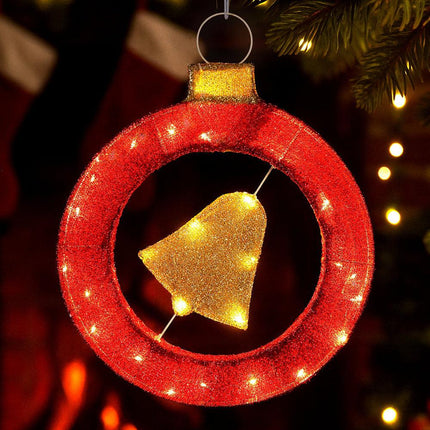 Jingle Jollys Christmas Lights 60cm Motif 30 LED Bell Wreath Xmas Decorations.