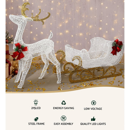 215 LED Christmas Lights Reindeer Sleigh Decorations Jingle Jollys.