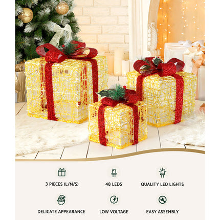 3 PCS Christmas Lights Gift Box Set Set 48 LED Decorations Jingle Jollys.
