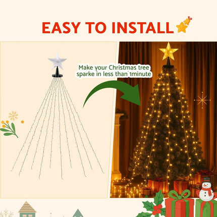 Jingle Jollys 2.5M Christmas Lights Waterfall String Light 300 LED Star Topper.