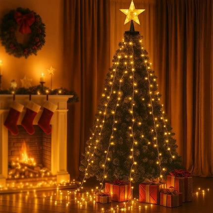 Jingle Jollys 2.5M Christmas Lights Waterfall String Light 300 LED Star Topper.