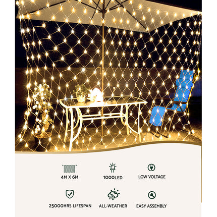 1000 LED Christmas Lights 4mx6m Net String Light Warm White Jingle Jollys.