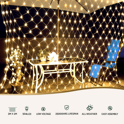 2Mx3M Christmas Lights Net String Light Decorations Warm 504 LED Jingle Jollys.