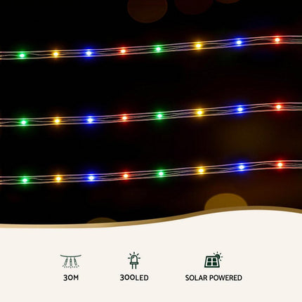 Jingle Jollys 30M Christmas Lights String Rope Light Decoration 300 LED Colorful.