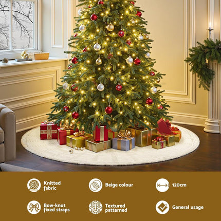 Jingle Jollys Christmas Tree Skirt 120cm Knitted Xmas Tree Ornaments Decor Beige.