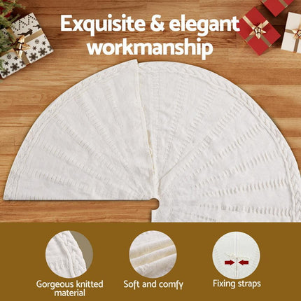 Jingle Jollys Christmas Tree Skirt 120cm Knitted Xmas Tree Ornaments Decor Beige.