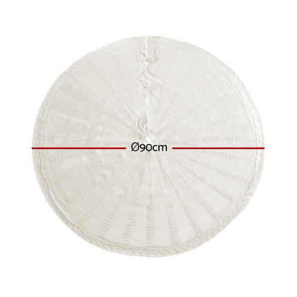 Jingle Jollys Christmas Tree Skirt 90cm Knitted Fabric Xmas Ornament Decor Beige.