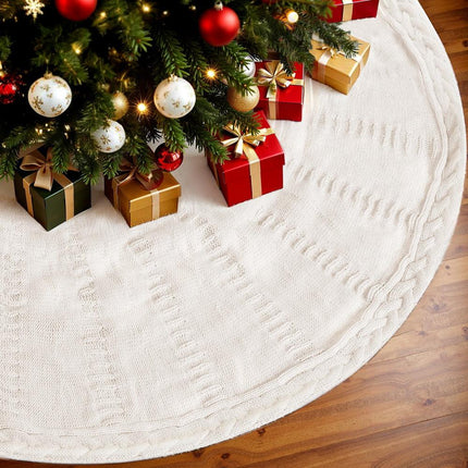 Jingle Jollys Christmas Tree Skirt 90cm Knitted Fabric Xmas Ornament Decor Beige.