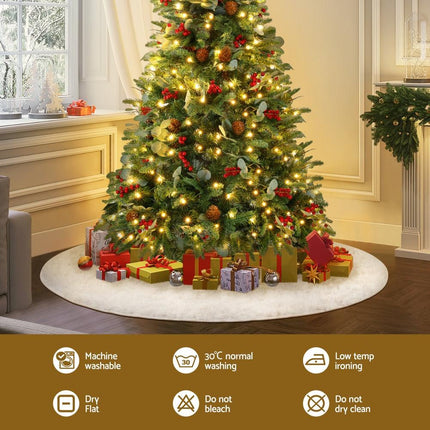 Jingle Jollys Christmas Tree Skirt 120cm Plush Xmas Fluffy Ornaments Decor White.