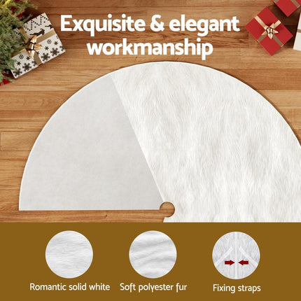 Jingle Jollys Christmas Tree Skirt 120cm Plush Xmas Fluffy Ornaments Decor White.
