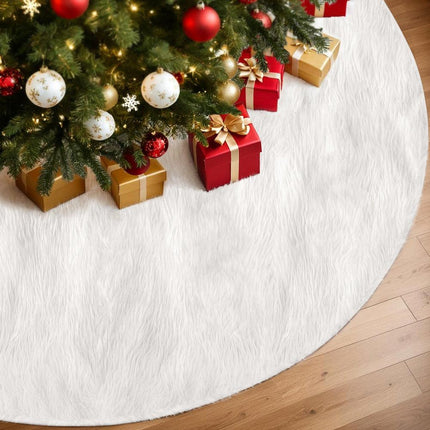 Jingle Jollys Christmas Tree Skirt 120cm Plush Xmas Fluffy Ornaments Decor White.
