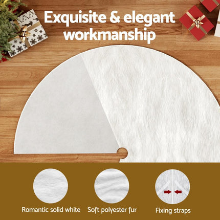 Jingle Jollys Christmas Tree Skirt 90cm Plush Xmas Fluffy Ornaments Decor White.