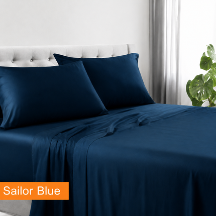 1200TC hotel quality cotton rich sheet set - King Single - Sailor Blue