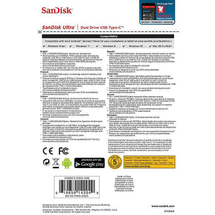 SANDISK ULTRA 32GB SDDDC2-032G Dual USB Drive Type-C 3.1.