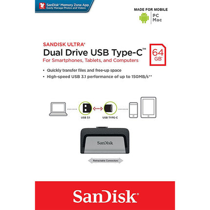 SANDISK ULTRA 64GB SDDDC2-064G Dual USB Drive Type-C 3.1.