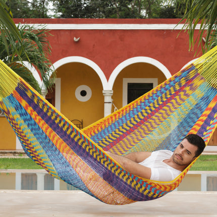 Outdoor undercover cotton Mayan Legacy hammock Family size Marble.