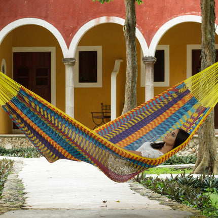 Outdoor undercover cotton Mayan Legacy hammock Family size Marble.