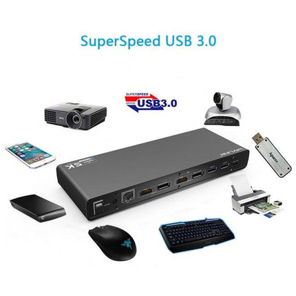 Wavlink USB-C Ultra 5K Laptop Docking Station with 6x USB3.0, 4K Dual Video Outputs, Gigabit Ethernet, Audio WS-UG69DK1.