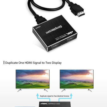 Simplecom CM412 HDMI 2.0 1x2 Splitter 1 IN 2 Out 4K@60Hz HDR10 2 Port HDMI Duplicator.