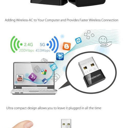 Simplecom NW602 AC600 Dual Band Nano USB WiFi Wireless Adapter.