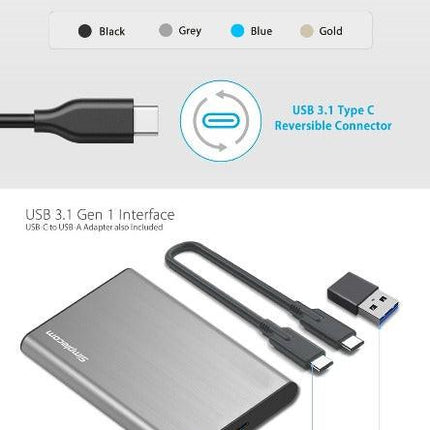 Simplecom SE221 Aluminium 2.5'' SATA HDD/SSD to USB 3.1 Enclosure Black.
